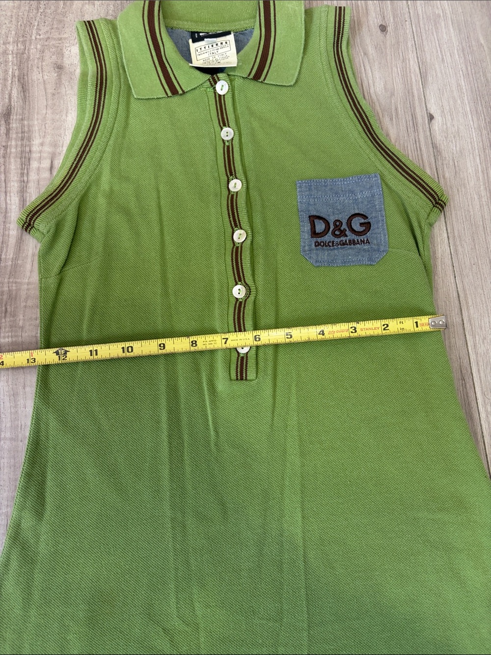 Dolce & Gabbana Olive Green Sleeveless Polo Mini Dress with Denim Pocket - Picture 7 of 8